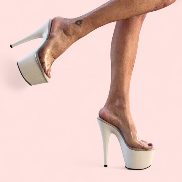 Pleaser Adore 7" Clear & White Platform Heels  Pole Dancer Shoes Size 8 - Picture 1 of 8